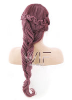 26" Two Tone Pinkish Red Fishtail Braid Lace Front Synthetic Wig LF2011
