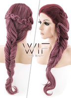 26" Two Tone Pinkish Red Fishtail Braid Lace Front Synthetic Wig LF2011
