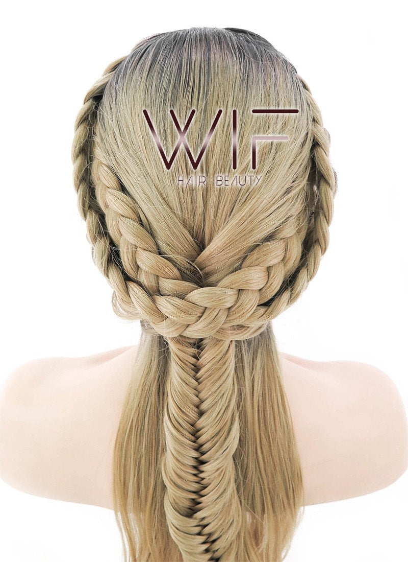 24" Blonde With Dark Roots Braided Lace Front Synthetic Wig LF2012