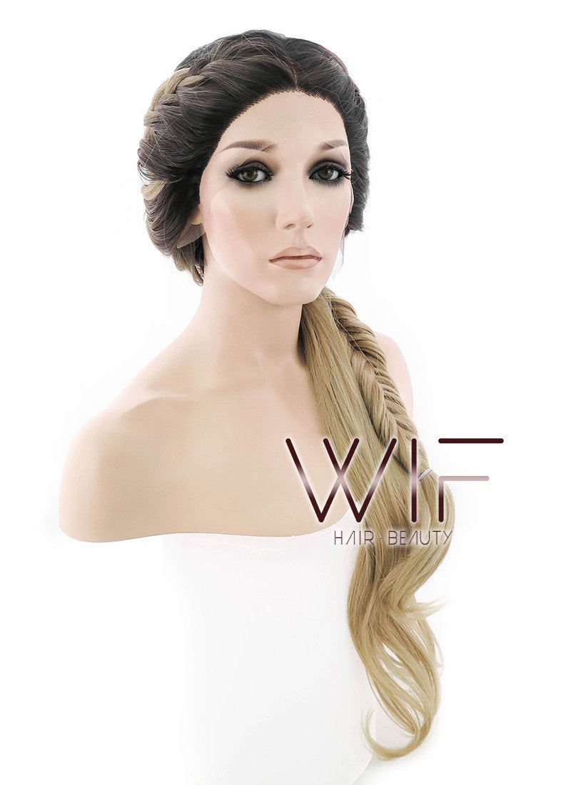 24" Blonde With Dark Roots Braided Lace Front Synthetic Wig LF2012