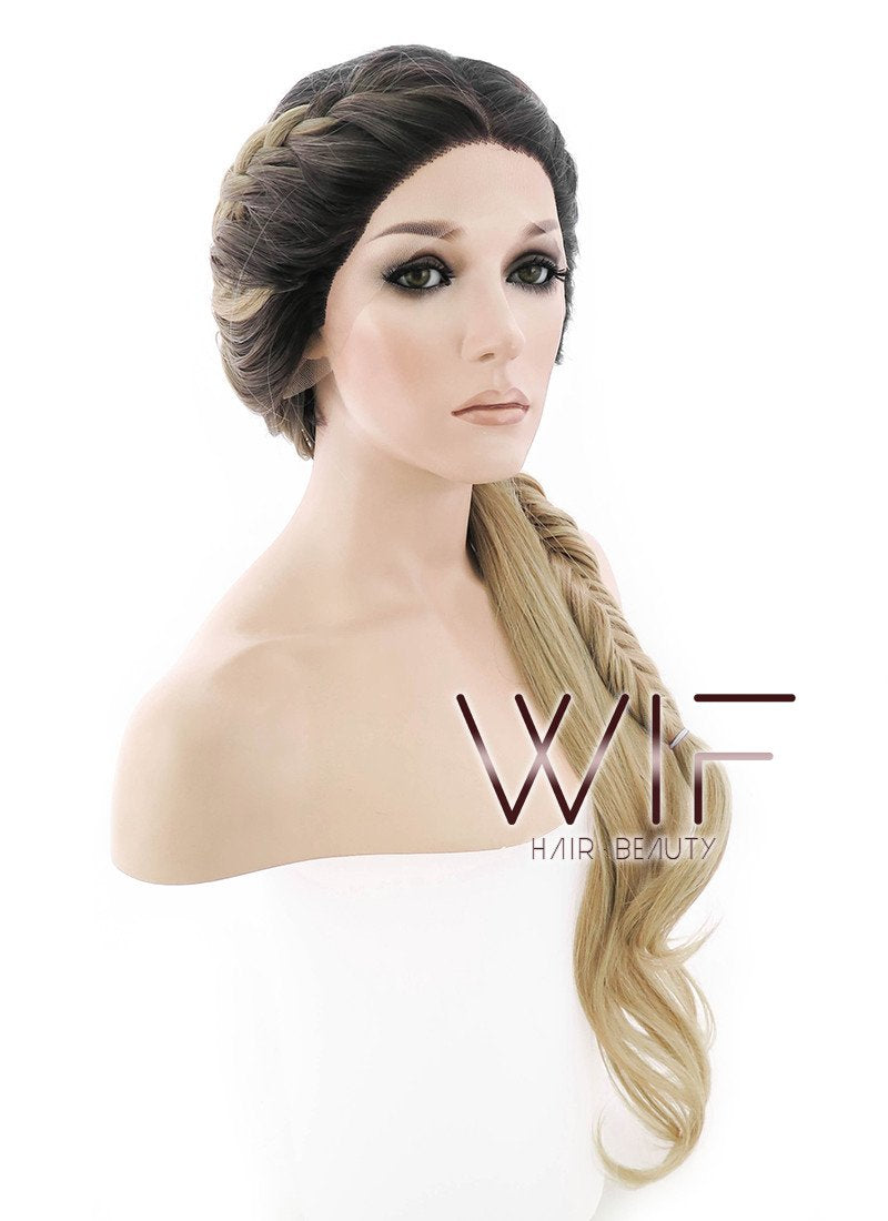 24" Blonde With Dark Roots Braided Lace Front Synthetic Wig LF2012