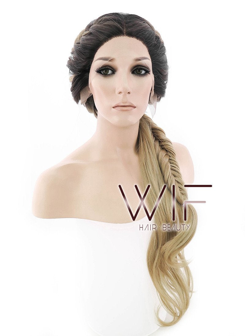 24" Blonde With Dark Roots Braided Lace Front Synthetic Wig LF2012