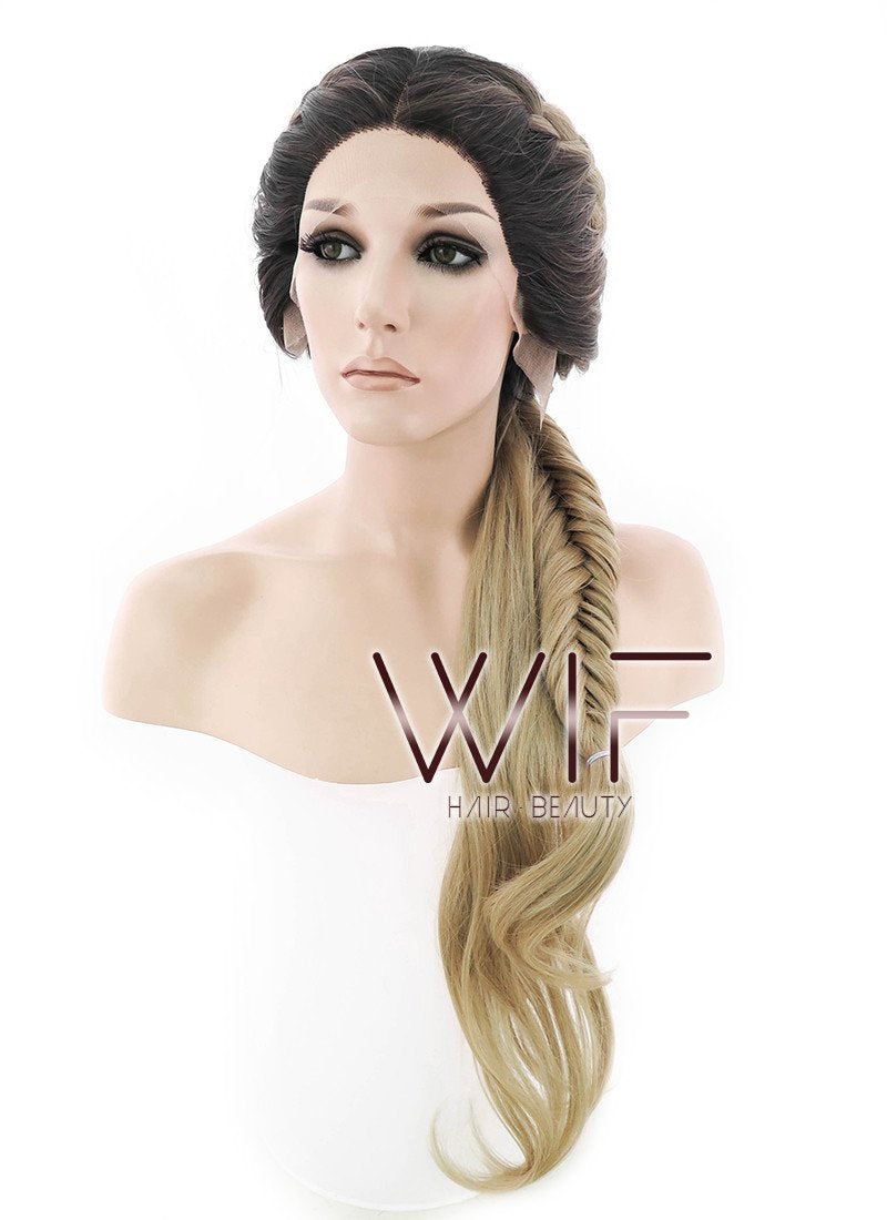 24" Blonde With Dark Roots Braided Lace Front Synthetic Wig LF2012