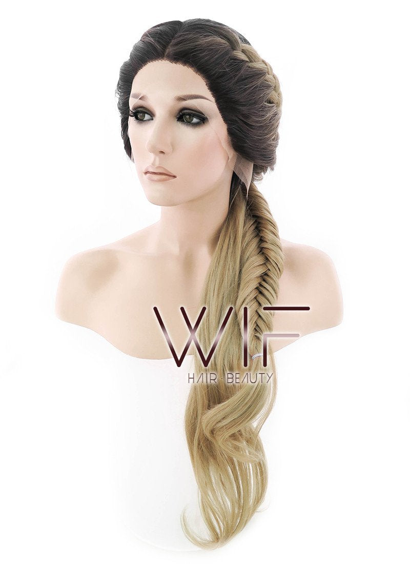 24" Blonde With Dark Roots Braided Lace Front Synthetic Wig LF2012
