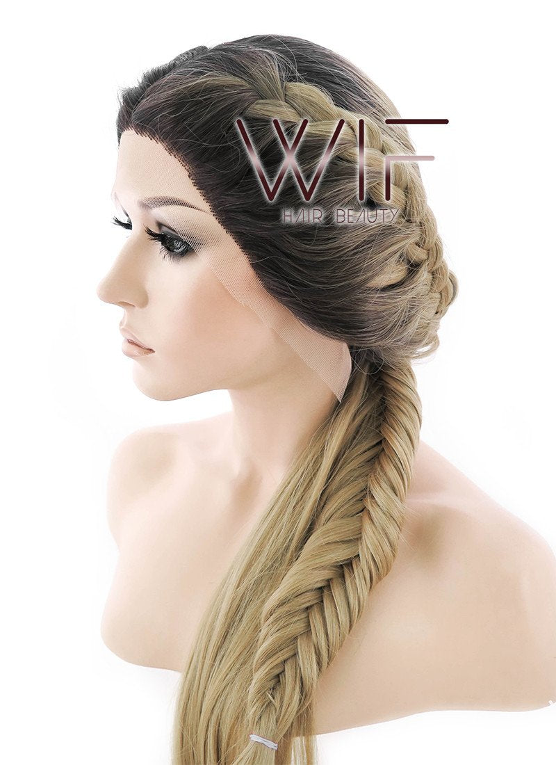 24" Blonde With Dark Roots Braided Lace Front Synthetic Wig LF2012