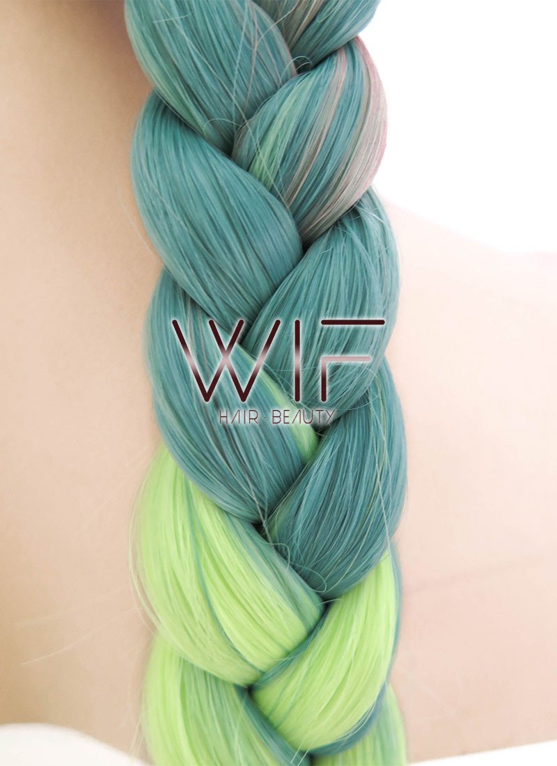 28" Purple Green Ombre With Dark Roots Dutch Braid Lace Front Synthetic Wig LF2013