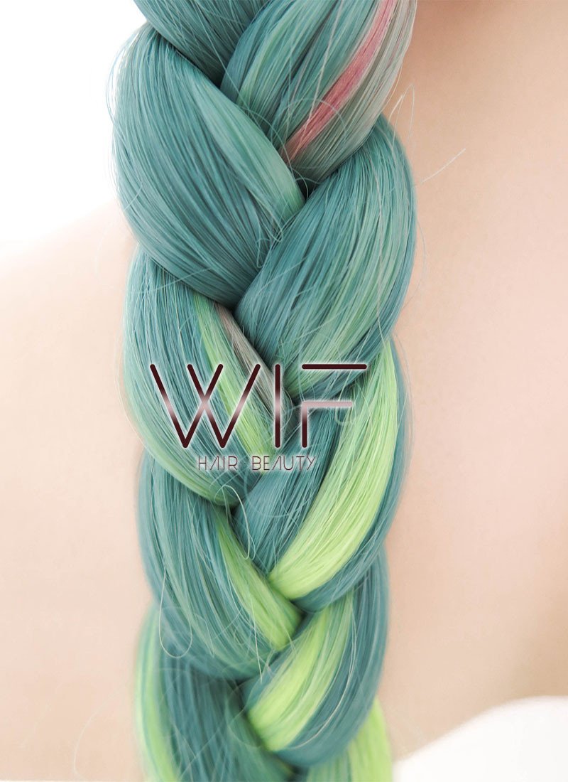 28" Purple Green Ombre With Dark Roots Dutch Braid Lace Front Synthetic Wig LF2013