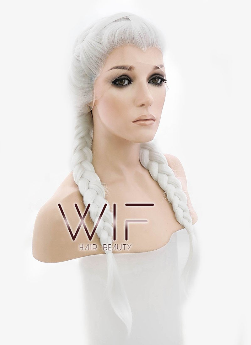 24" White French Braid Lace Front Synthetic Wig LF2014