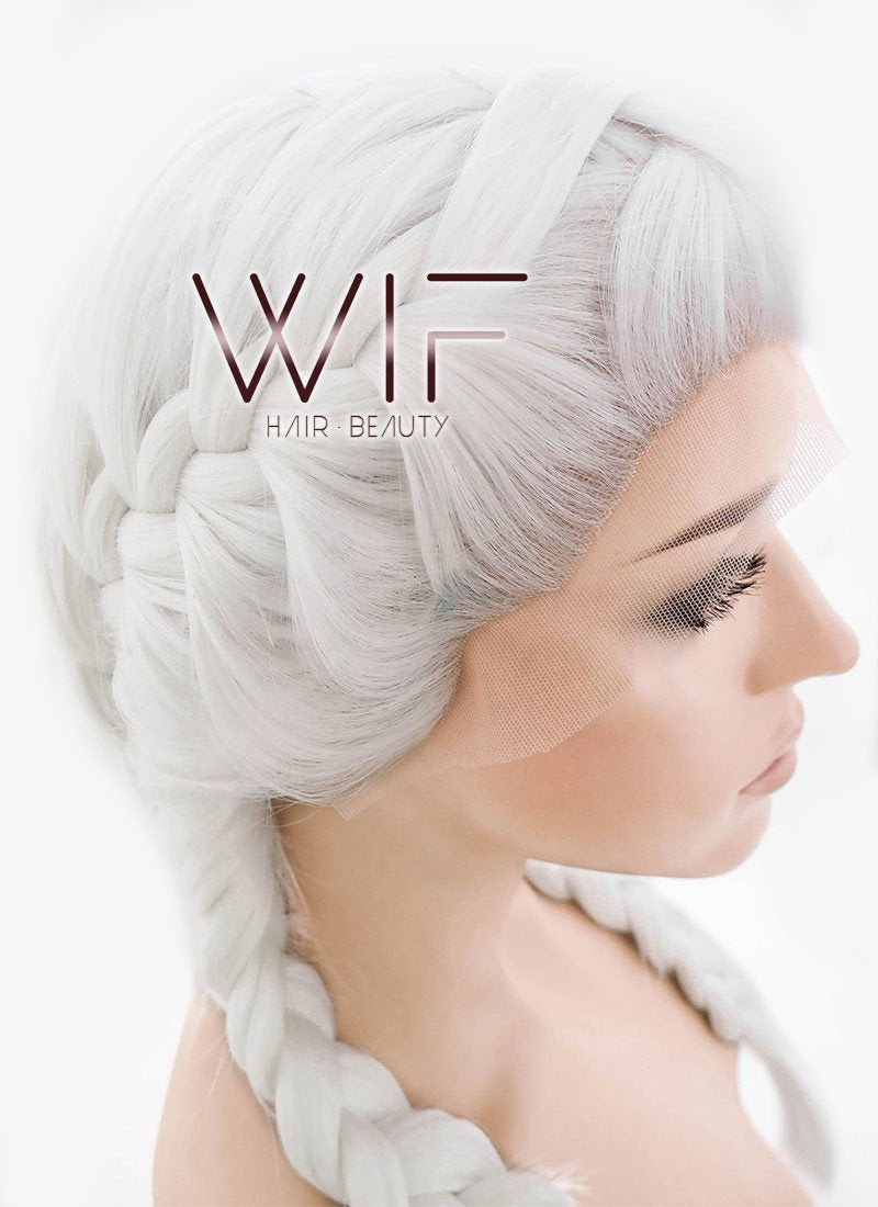 24" White French Braid Lace Front Synthetic Wig LF2014