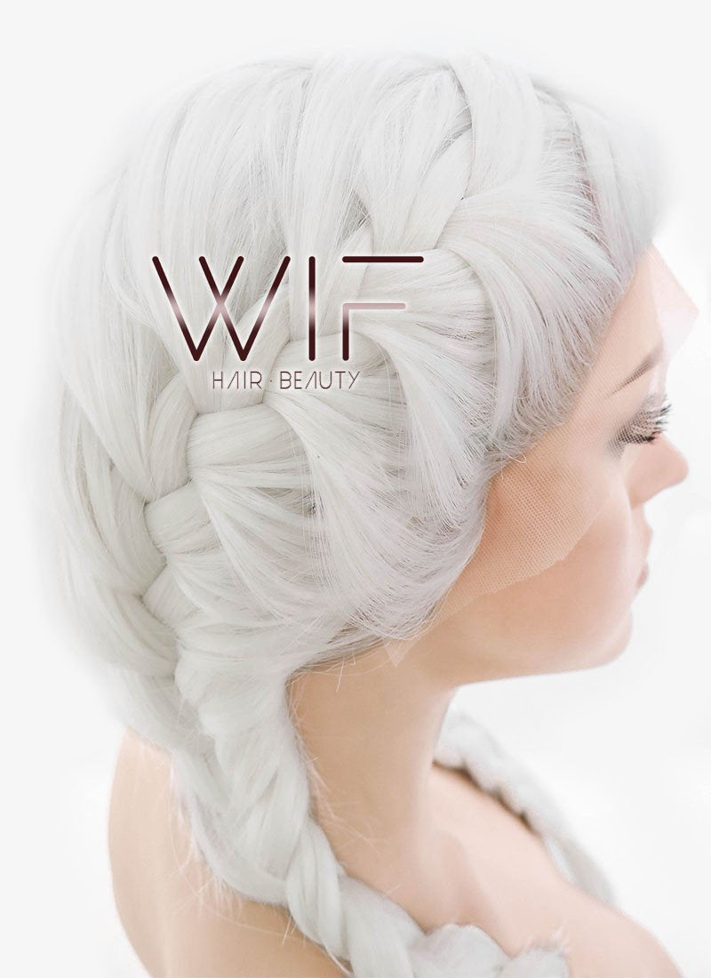 24" White French Braid Lace Front Synthetic Wig LF2014
