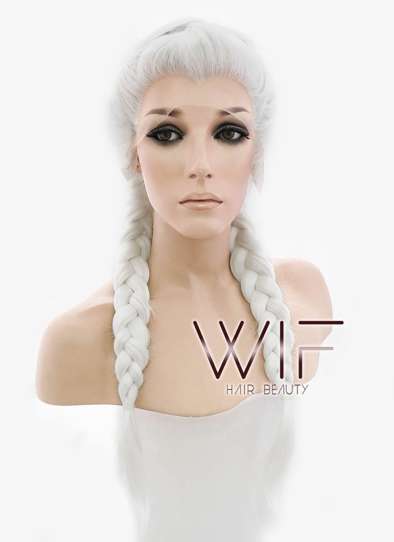 24" White French Braid Lace Front Synthetic Wig LF2014