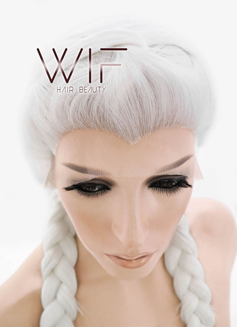 24" White French Braid Lace Front Synthetic Wig LF2014