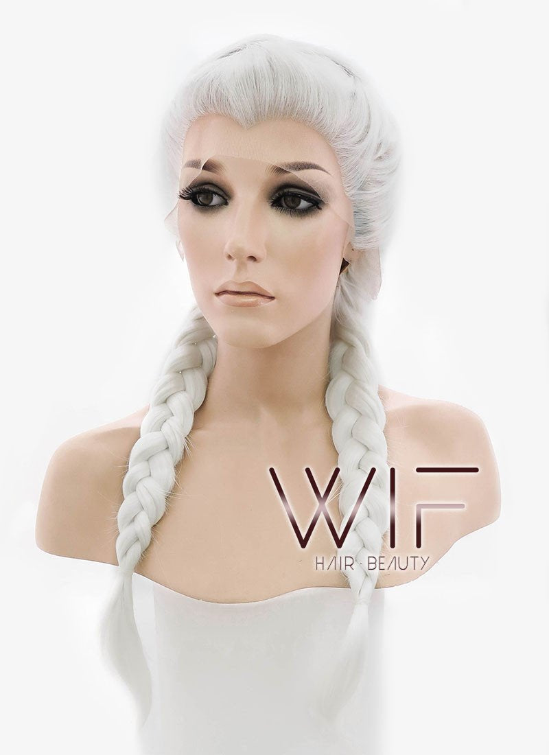 24" White French Braid Lace Front Synthetic Wig LF2014