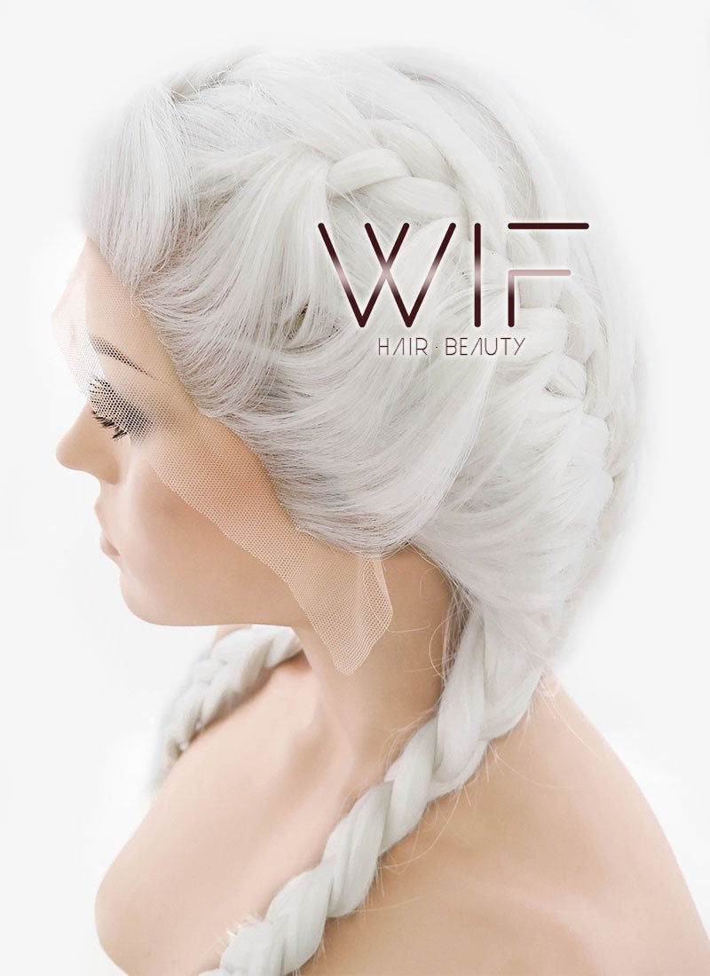24" White French Braid Lace Front Synthetic Wig LF2014