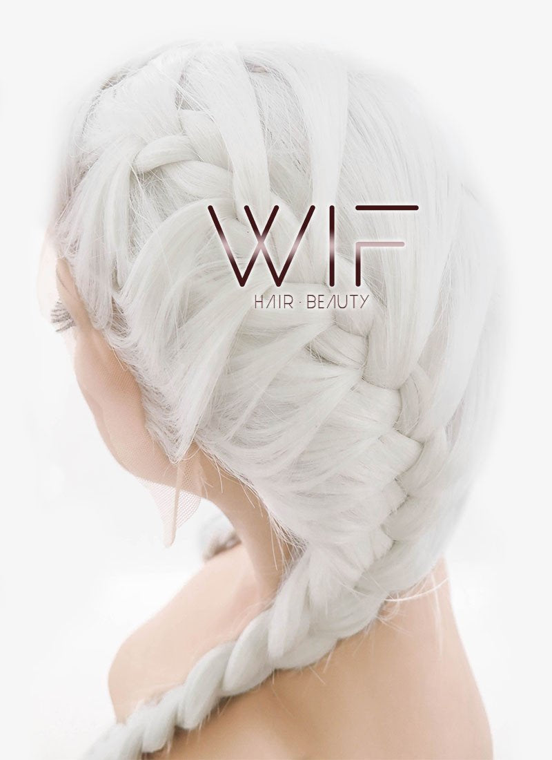 24" White French Braid Lace Front Synthetic Wig LF2014