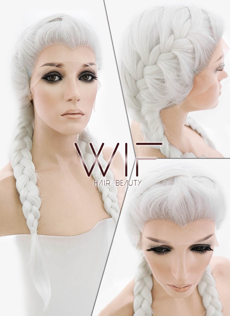 24" White French Braid Lace Front Synthetic Wig LF2014