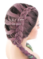 28" Long Black Pink Green Mixed Dutch Braid Lace Front Synthetic Hair Wig lf2015