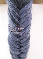 24" Long Straight Dark Grey Mixed Purple with Dark Roots Ombre Braided Lace Front Synthetic Hair Wig LF2018