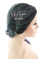 24" Long Straight Dark Grey Mixed Purple with Dark Roots Ombre Braided Lace Front Synthetic Hair Wig LF2018