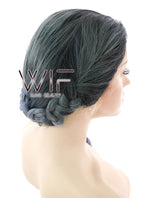 24" Long Straight Dark Grey Mixed Purple with Dark Roots Ombre Braided Lace Front Synthetic Hair Wig LF2018