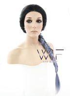 24" Long Straight Dark Grey Mixed Purple with Dark Roots Ombre Braided Lace Front Synthetic Hair Wig LF2018