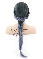 24" Long Straight Dark Grey Mixed Purple with Dark Roots Ombre Braided Lace Front Synthetic Hair Wig LF2018