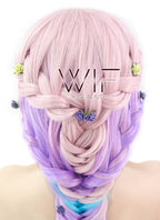 26" Long Curly Light Pink Purple Blue Mix Pastel Ombre Braided Lace Front Synthetic Hair Wig LF2019
