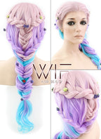 26" Pink Purple Blue Mixed Braided Lace Front Synthetic Wig LF2019