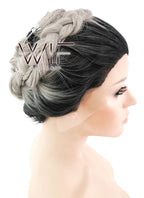 26" Long Curly Light Pink Purple Blue Mix Pastel Ombre Braided Lace Front Synthetic Hair Wig LF2020