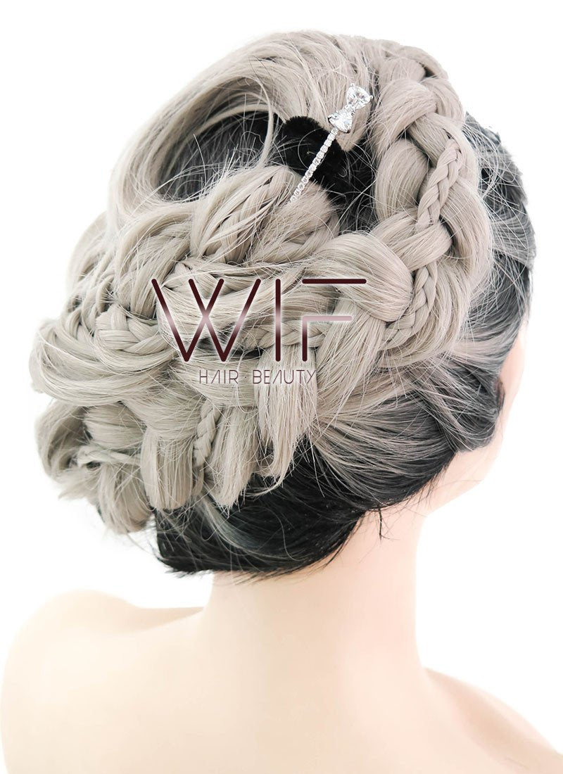 26" Long Curly Light Pink Purple Blue Mix Pastel Ombre Braided Lace Front Synthetic Hair Wig LF2020