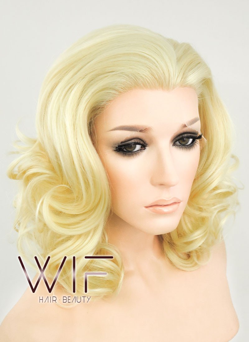 16" Wavy Golden Blonde Lace Front Synthetic Wig LF206