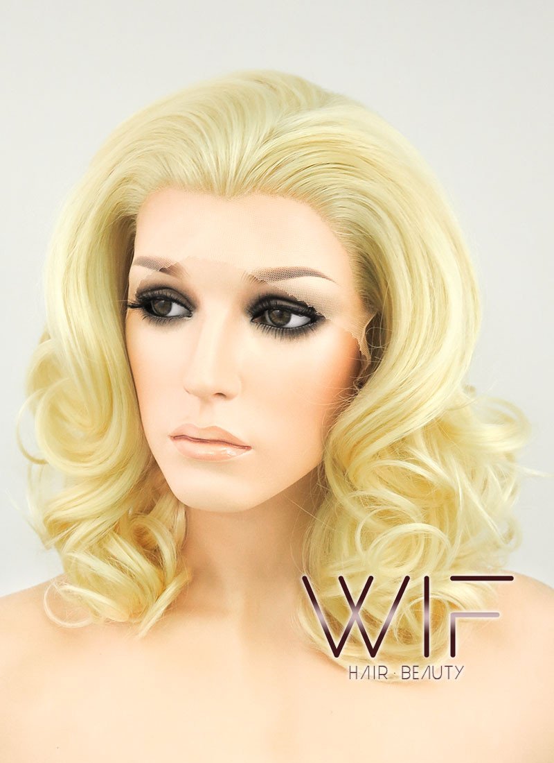 16" Wavy Golden Blonde Lace Front Synthetic Wig LF206