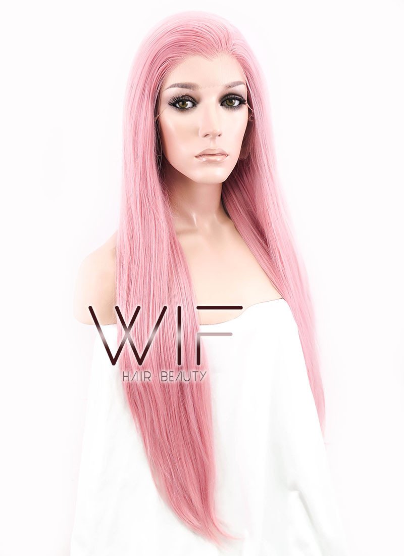 24" Straight Light Pink Lace Front Synthetic Wig LF238B