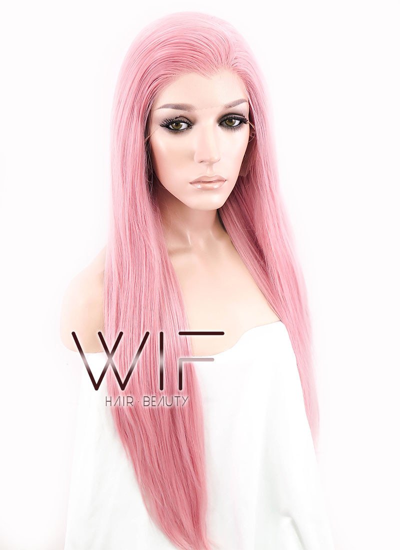 24" Straight Light Pink Lace Front Synthetic Wig LF238B