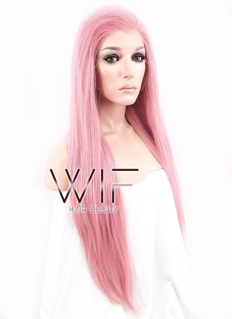 24" Straight Light Pink Lace Front Synthetic Wig LF238B