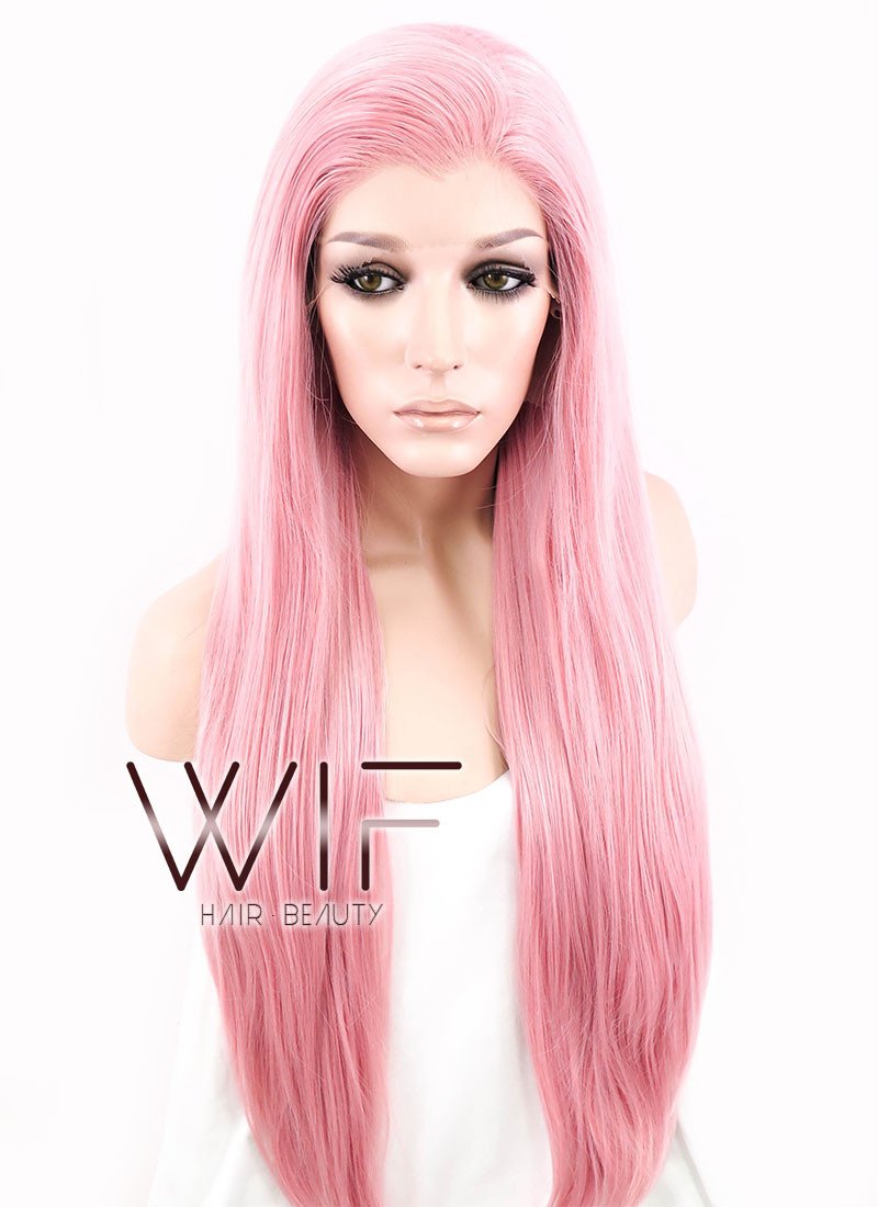 24" Straight Light Pink Lace Front Synthetic Wig LF238B