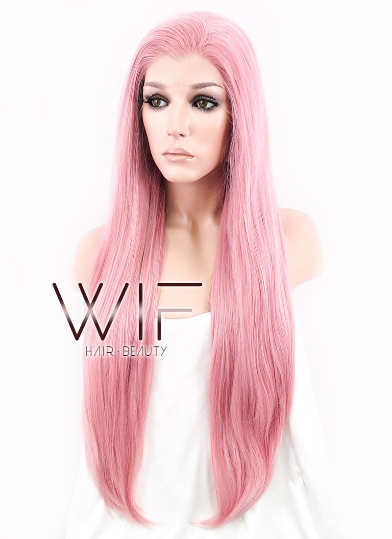 24" Straight Light Pink Lace Front Synthetic Wig LF238B