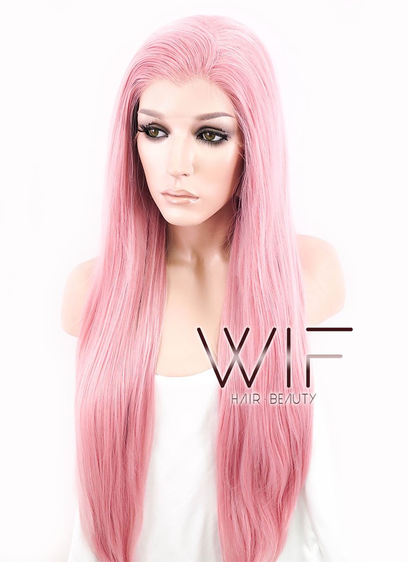 24" Straight Light Pink Lace Front Synthetic Wig LF238B
