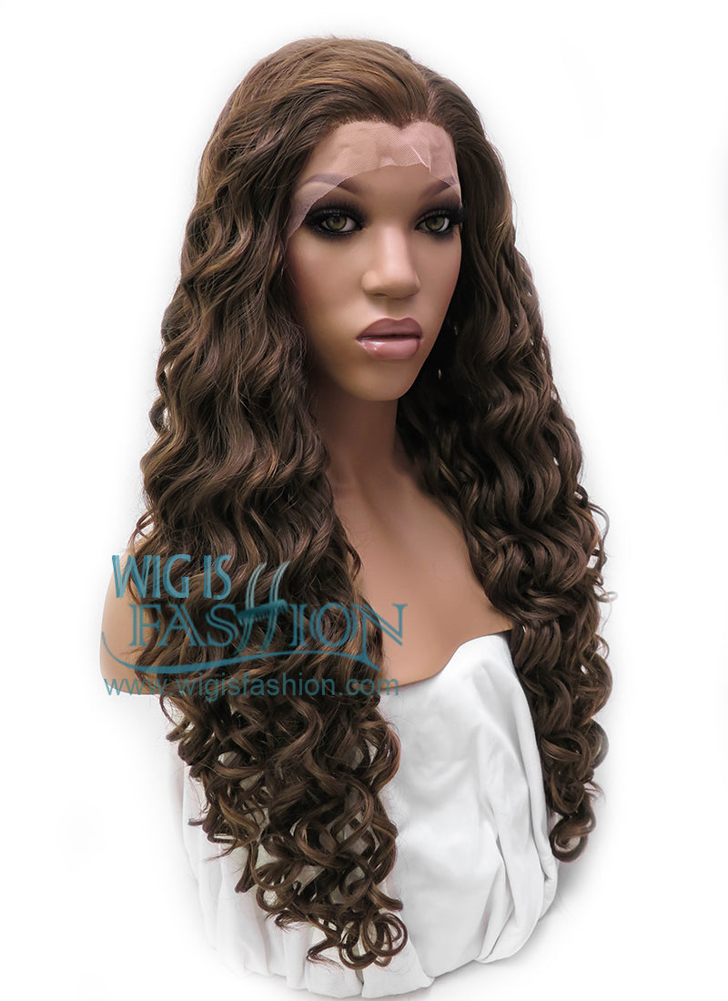24" Wavy Light Ash Blonde Lace Front Synthetic Wig LF101