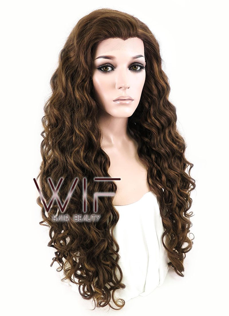 26" Spiral Curly Brown Lace Front Synthetic Wig LF243