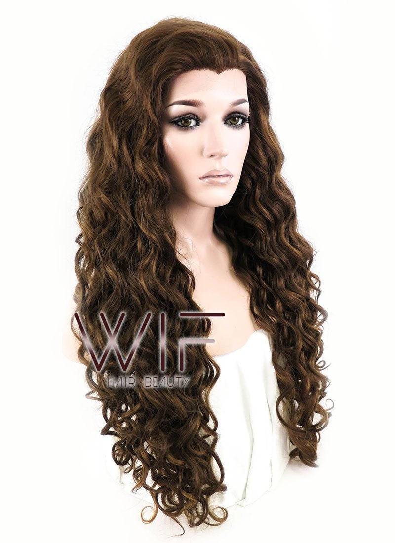 26" Spiral Curly Brown Lace Front Synthetic Wig LF243