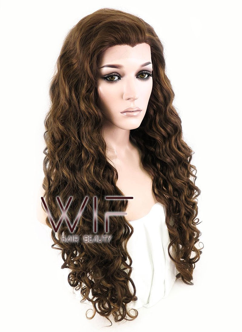 26" Spiral Curly Brown Lace Front Synthetic Wig LF243