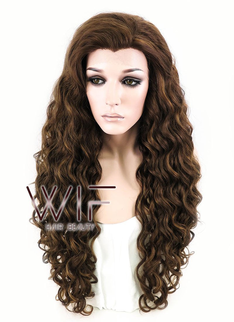26" Spiral Curly Brown Lace Front Synthetic Wig LF243
