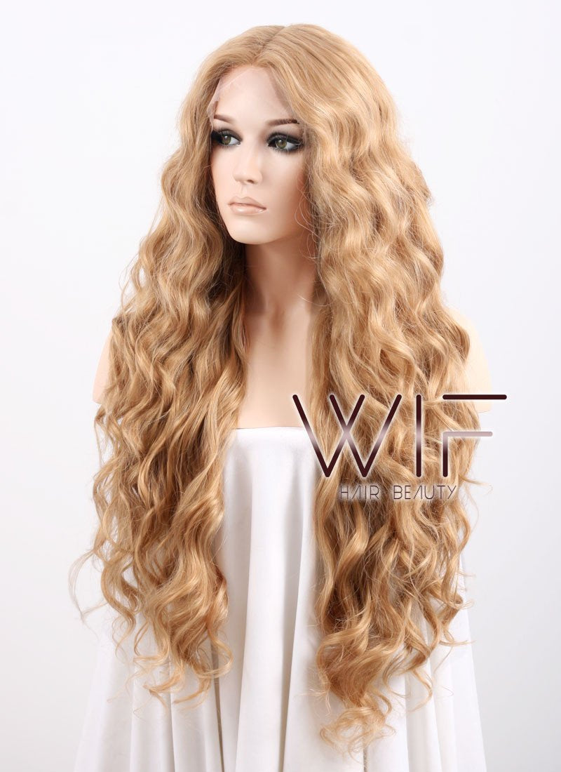 26" Long Curly Golden Blonde Lace Front Synthetic Wig