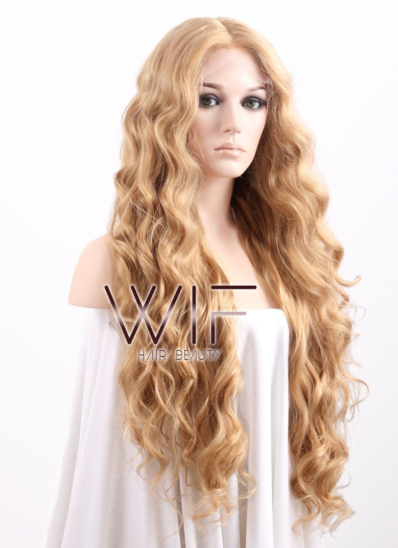 26" Long Curly Golden Blonde Lace Front Synthetic Wig