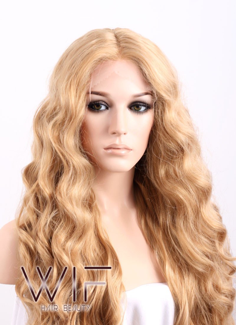 26" Long Curly Golden Blonde Lace Front Synthetic Wig