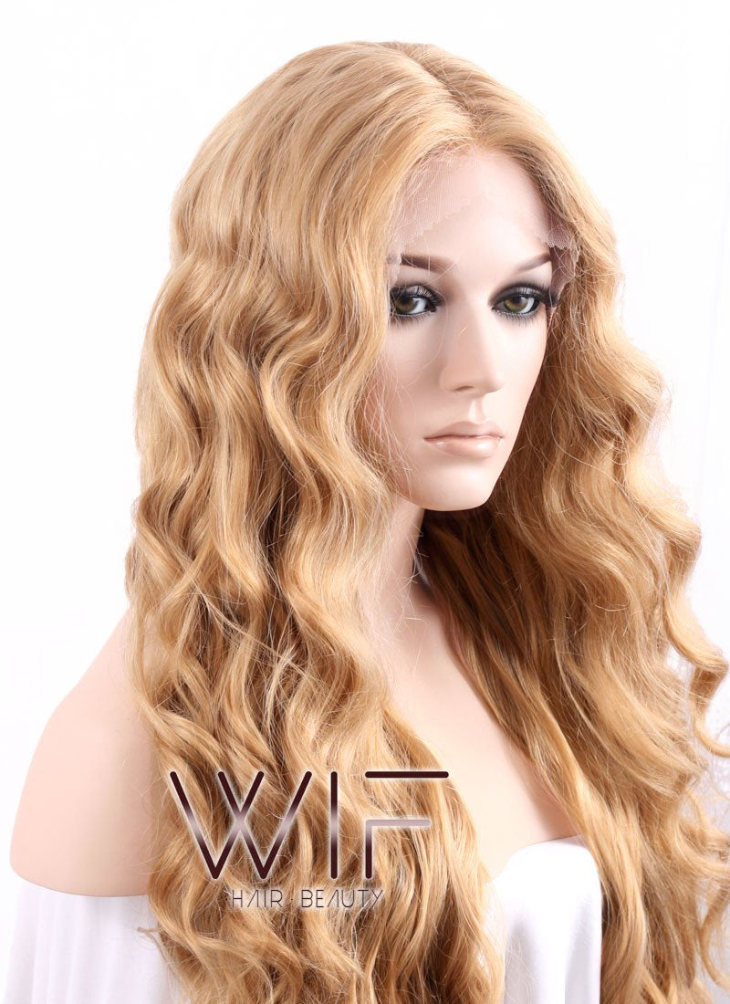26" Long Curly Golden Blonde Lace Front Synthetic Wig