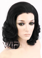 16" Wavy Jet Black Lace Front Synthetic Wig LF257