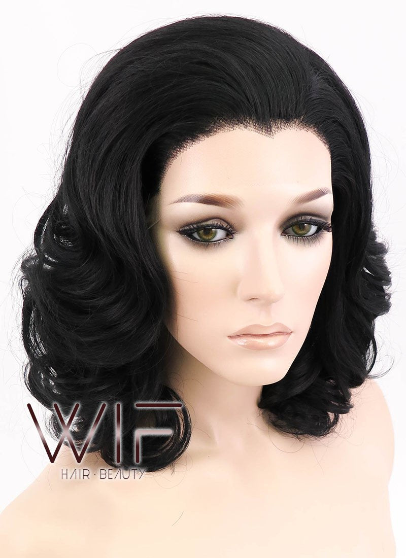 16" Wavy Jet Black Lace Front Synthetic Wig LF257