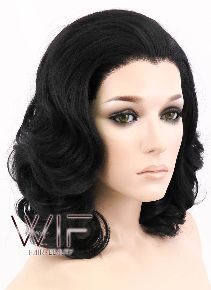 16" Wavy Jet Black Lace Front Synthetic Wig LF257